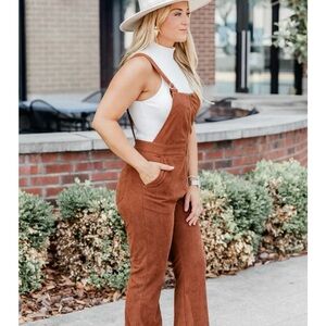 PERFECT FOR YOU BROWN CORDED ZIP UP OVERALLS